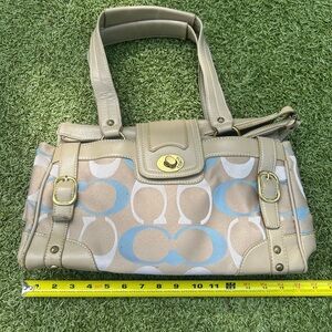 Coach Beige Canvas Shoulder Bag with Blue Signature C Motif